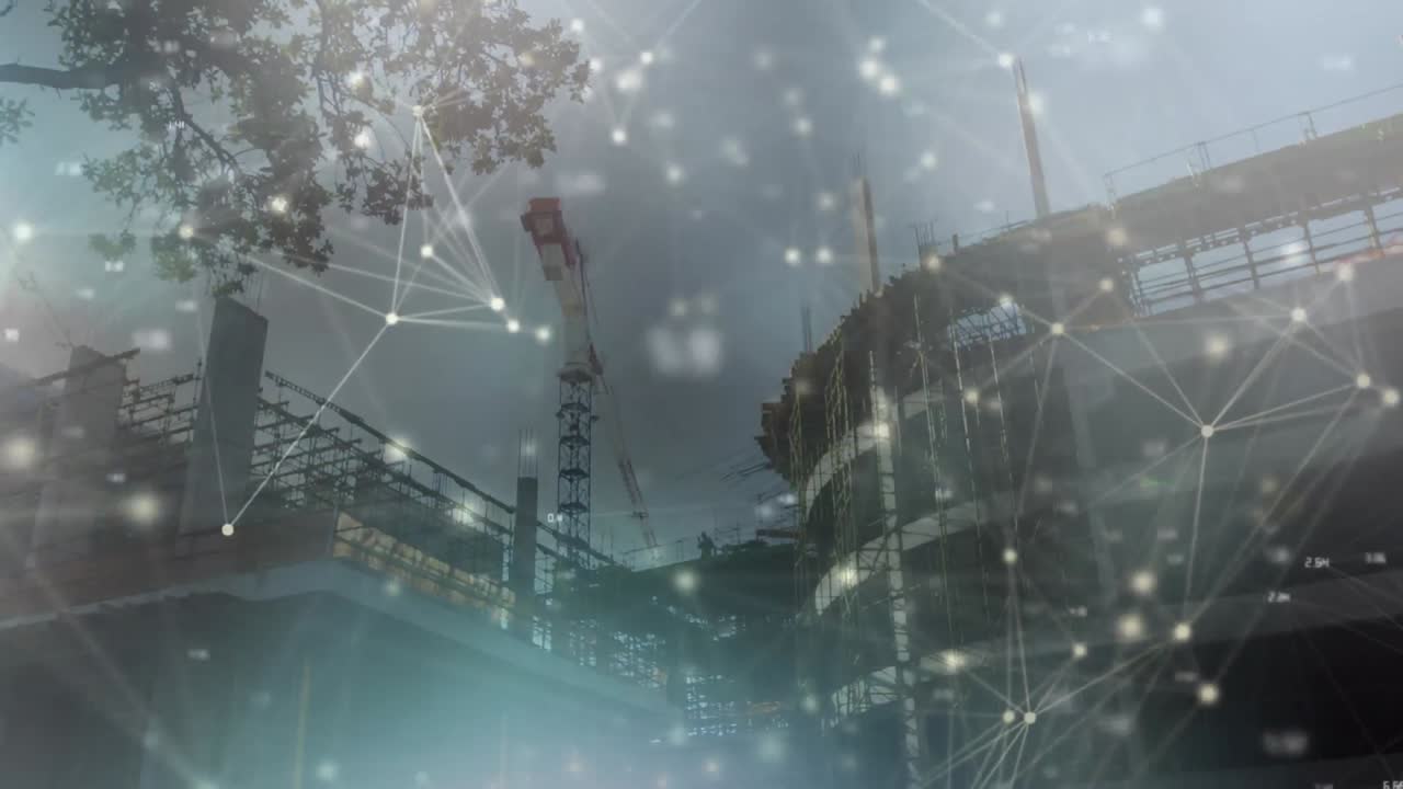 건설 현장 위의 연결 네트워크의 애니메이션