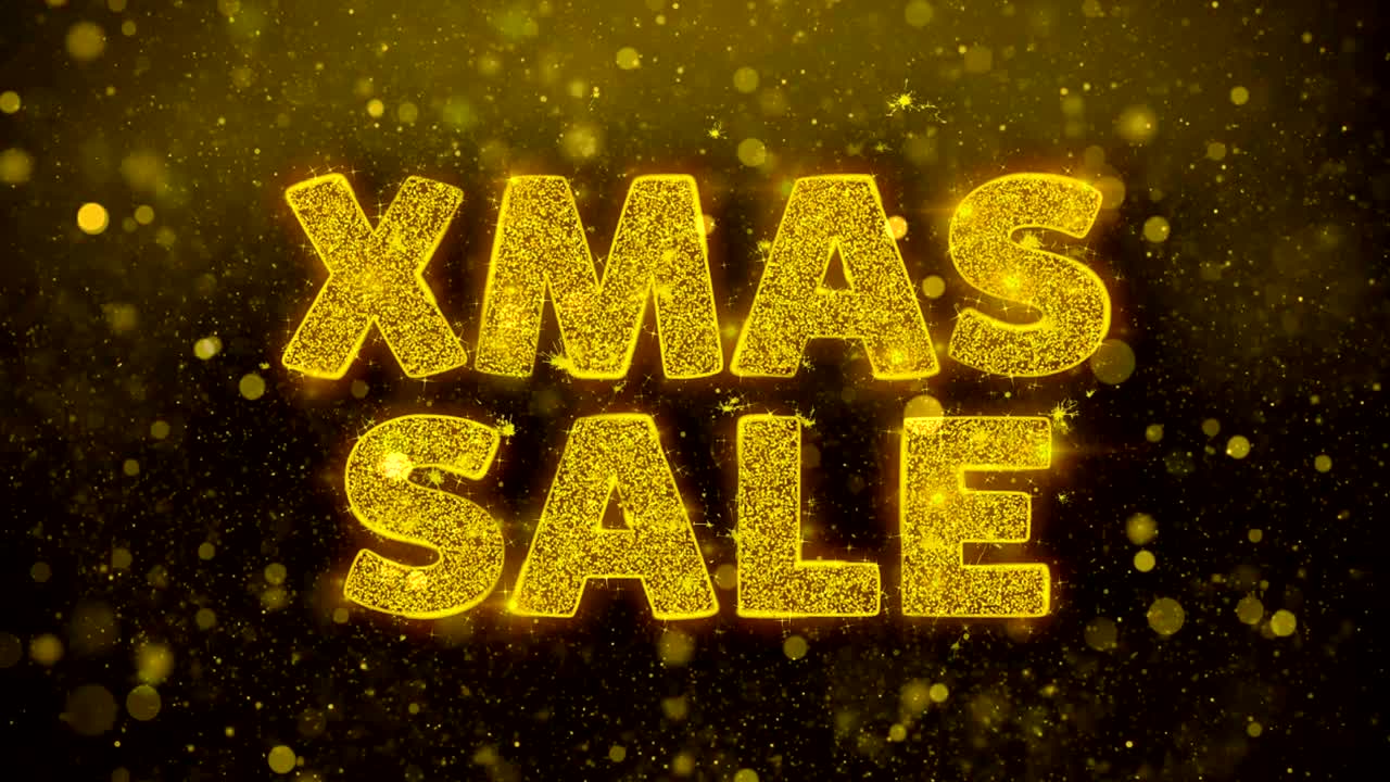 크리스마스 판매 텍스트 골든 글리터 반이는 입자 애니메이션