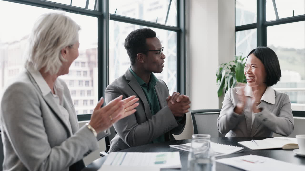 Business people, applause and meeting