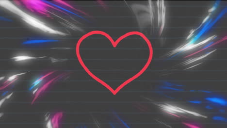 animación de iconos de corazón rojo texto sobre senderos de luz brillante