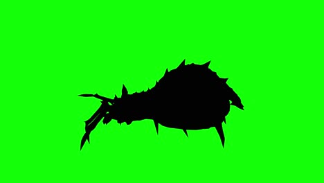 silhouette of a fantasy creature monster spider walking on green screen, side view