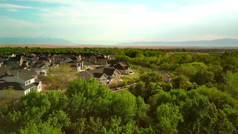 A-floating-drone-shot-over-a-main-road-in-the-suburbs-part-of-Utah