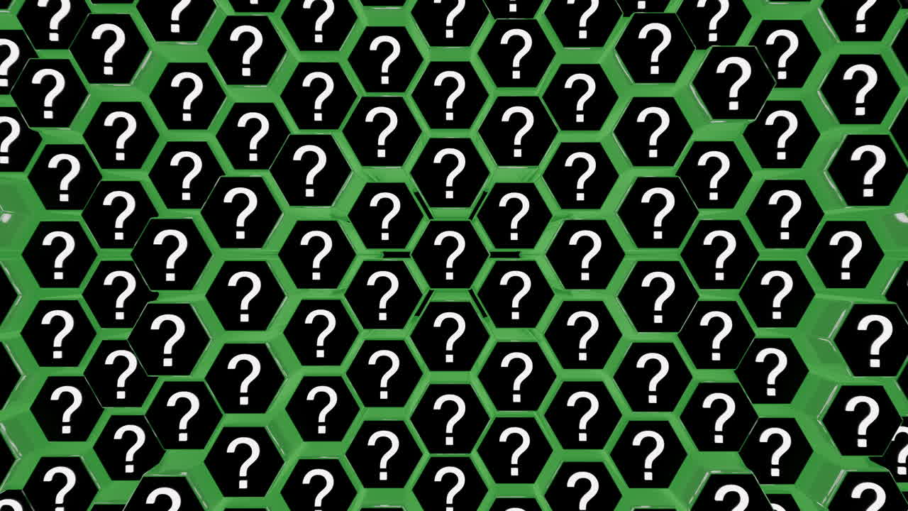 Question Marks symbols pattern on green hexagons background