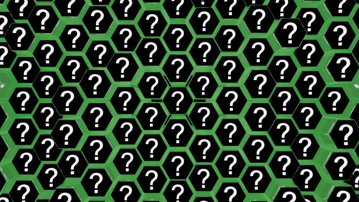 Question Marks symbols pattern on green hexagons background
