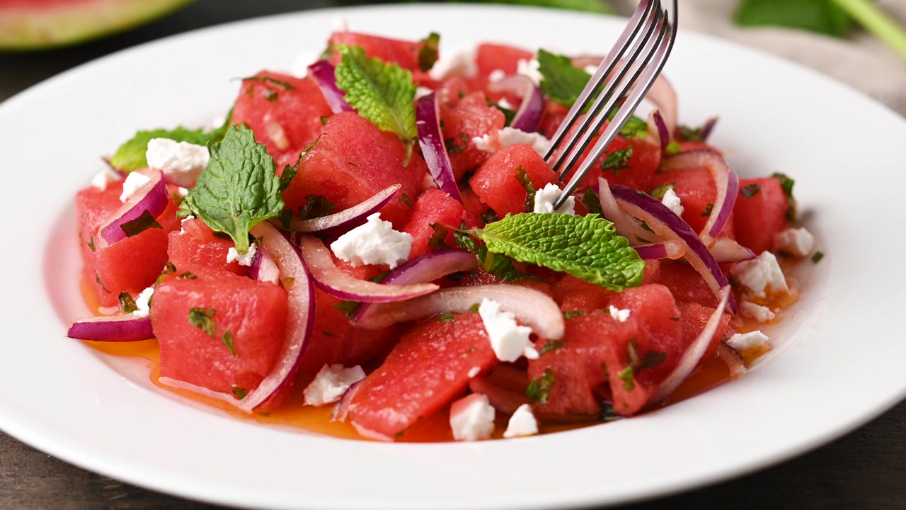 Fresh Watermelon Feta Salad with Mint and Red Onion