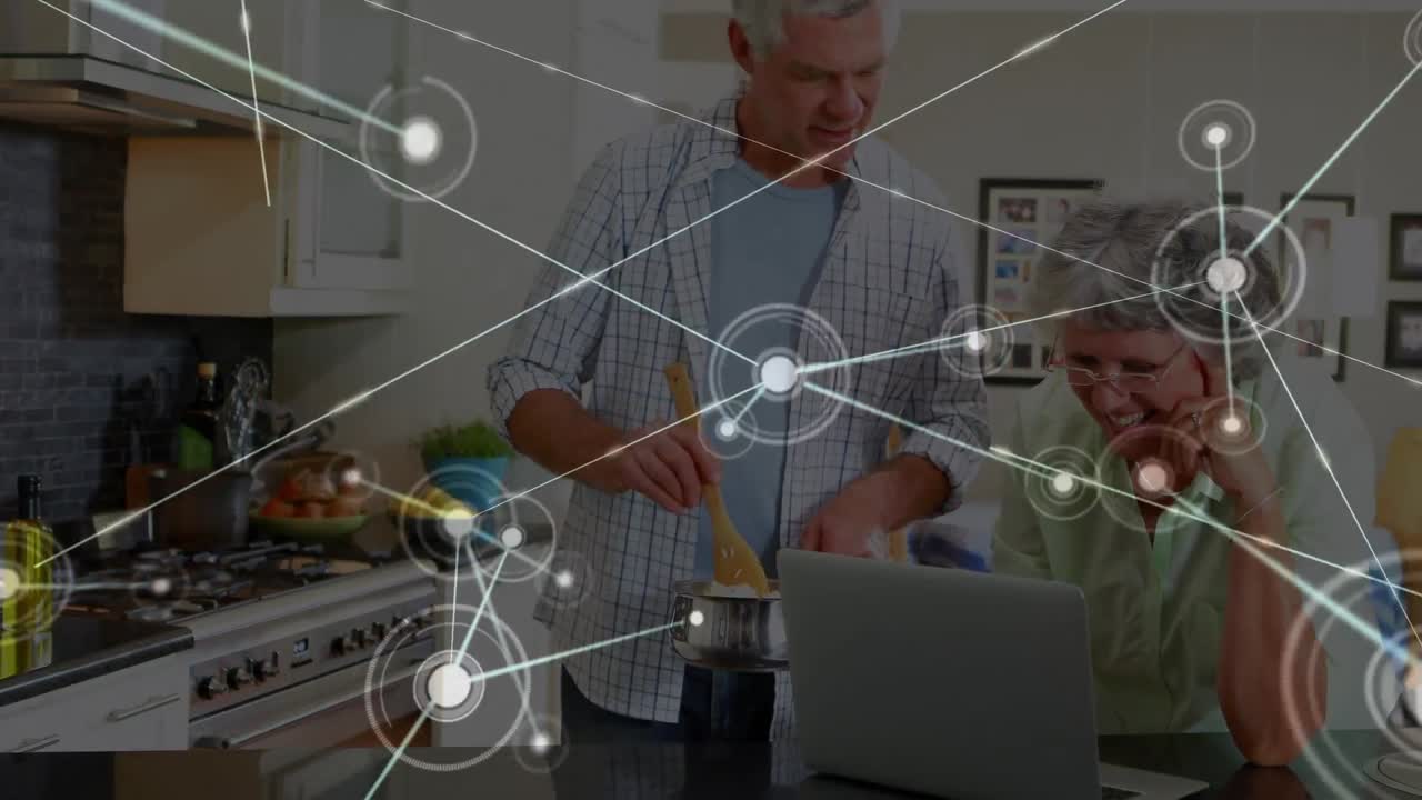 animación de la red de conexiones sobre la pareja caucásica senior