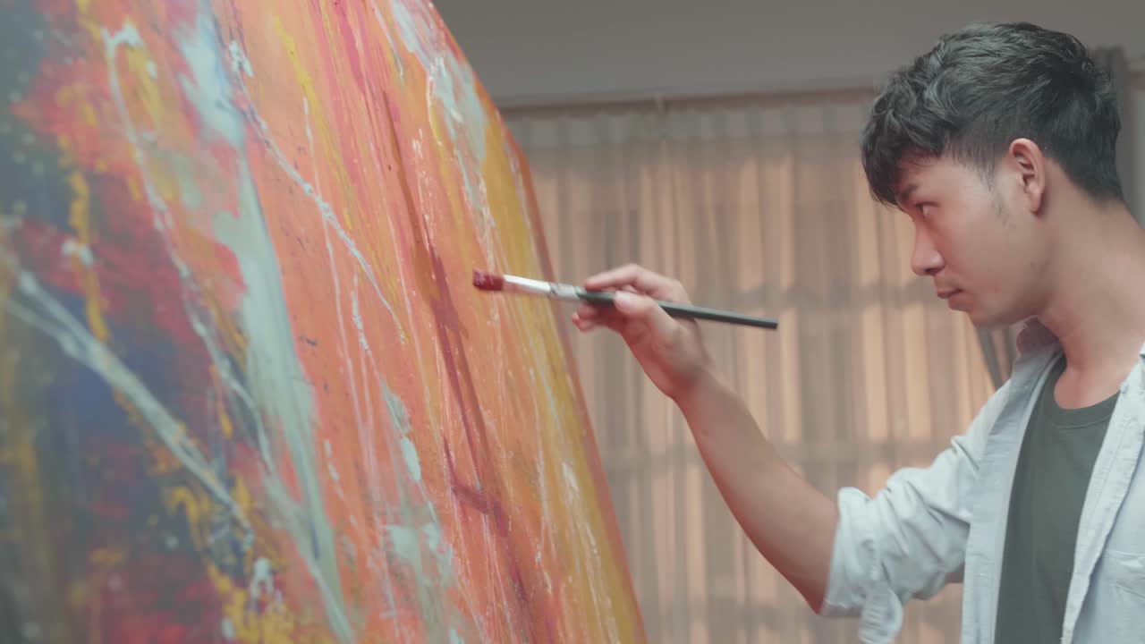 Asian Man Painting Abstract