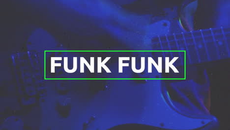 animation of funk in white text with pink crosses over electric guitar player