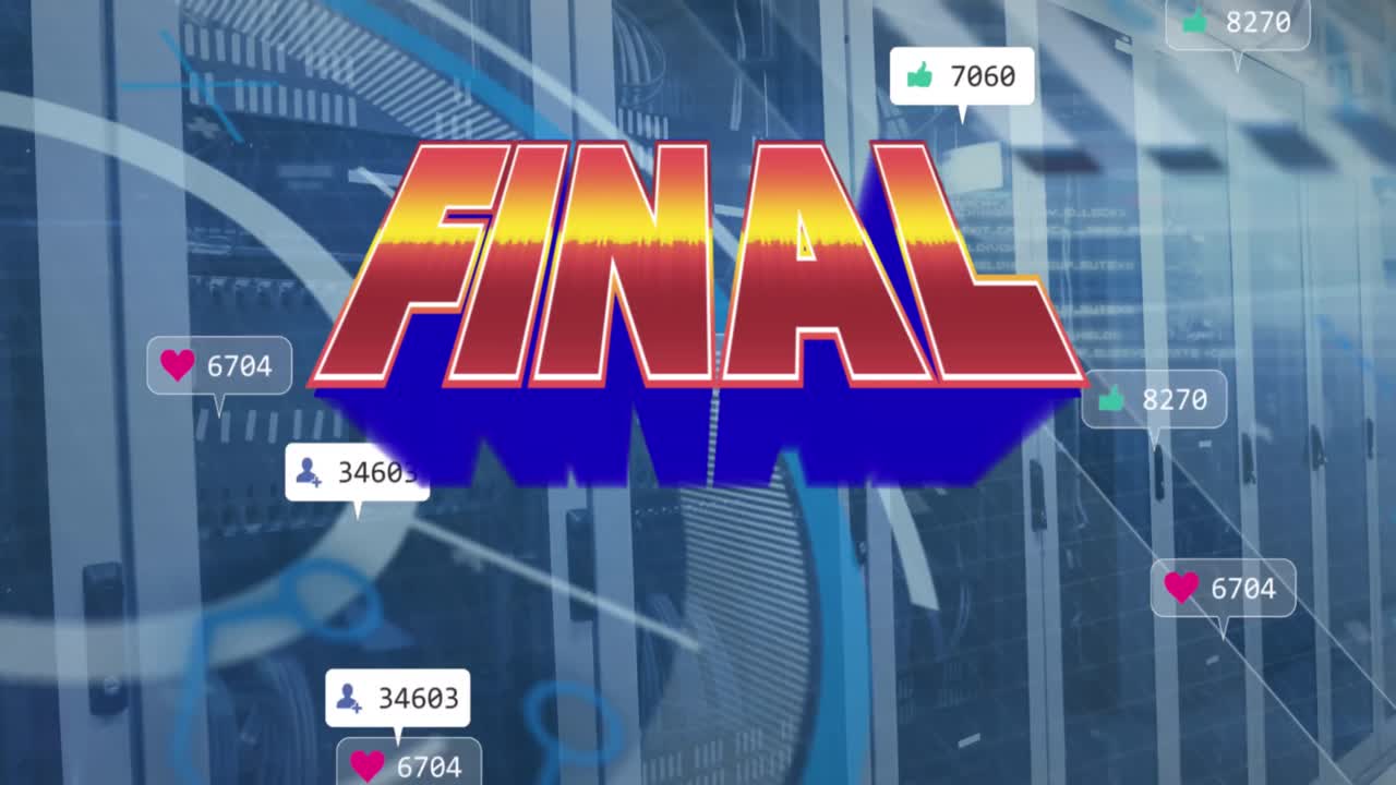 컴퓨터 서버  ⁇ 에서 올라오는 텍스트, 최종 및 소셜 미디어 알림의 애니메이션