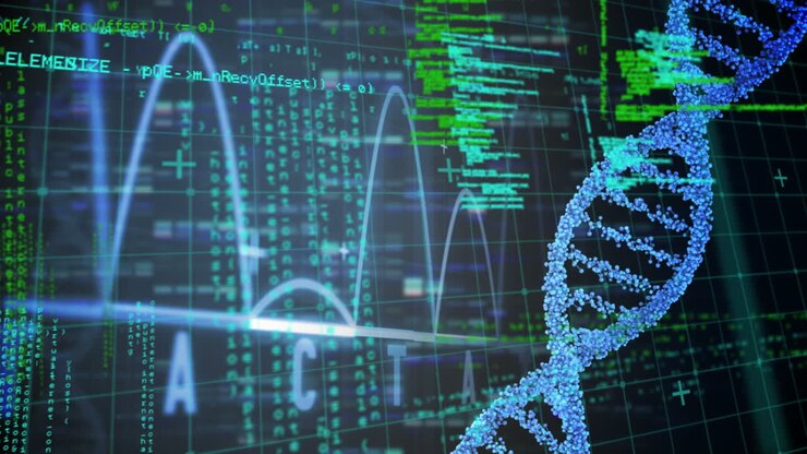 Animation of data processing and dna strand spinning