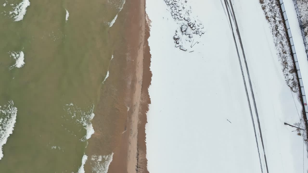 Tilting to level above the green winter water