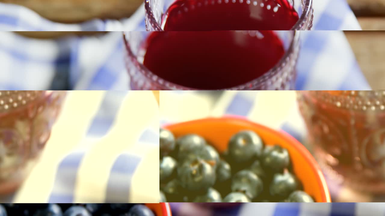 jugo de rábano con arándanos en una mesa de madera 4k