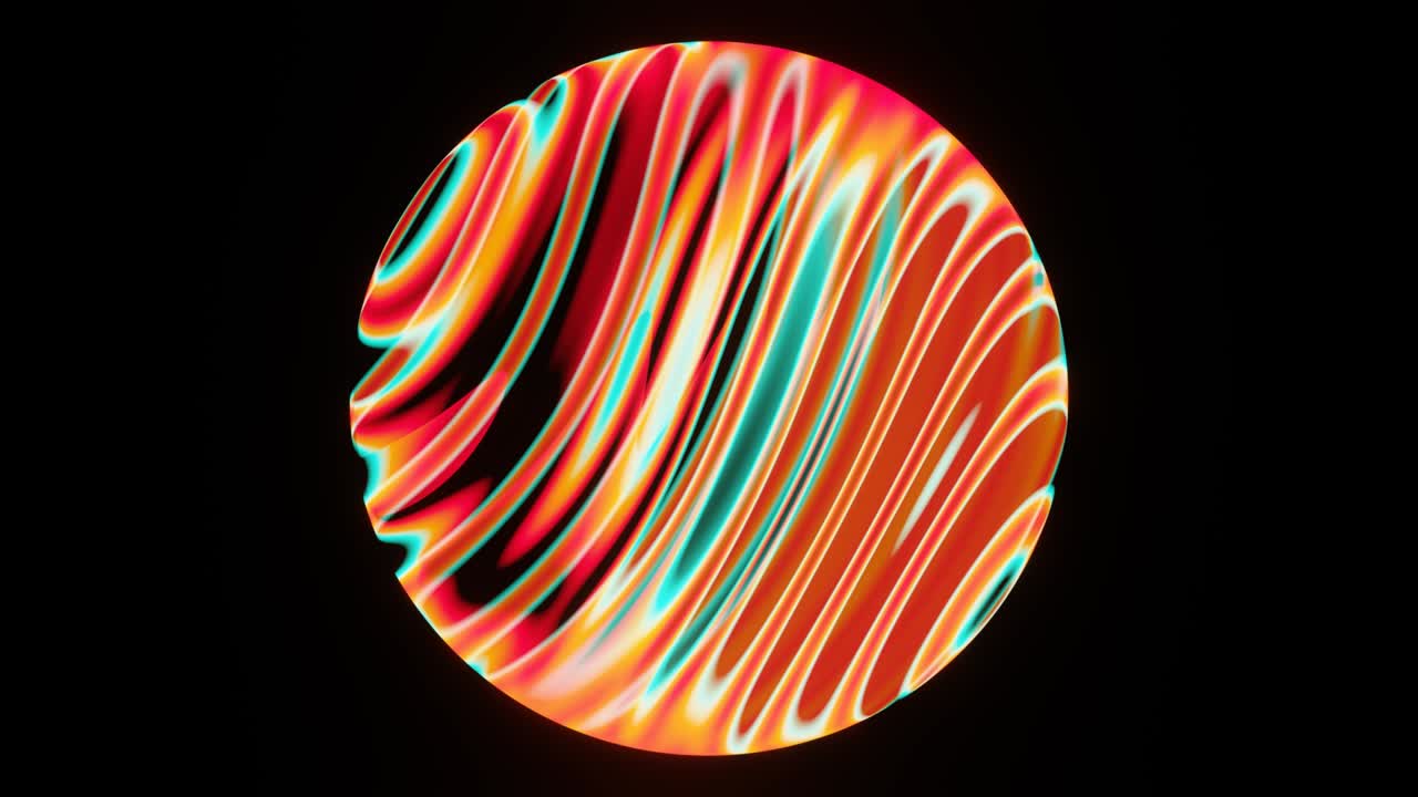 desbordamientos de una bola abstractamente multicolor sobre un fondo negro.