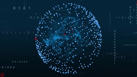 animación del procesamiento de datos digitales en el mundo sobre un fondo oscuro