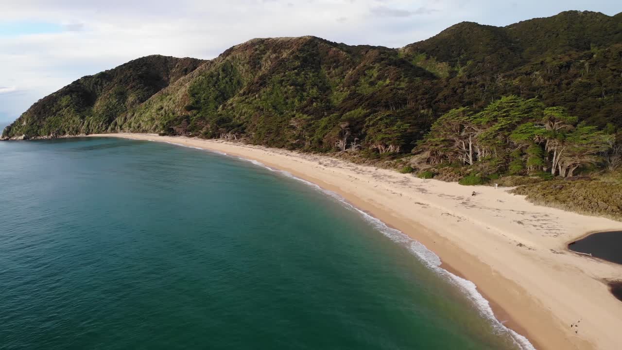 Veduta aerea di uno scenario bellissimo e paradisiaco di spiaggia sabbiosa e foresta pluviale.