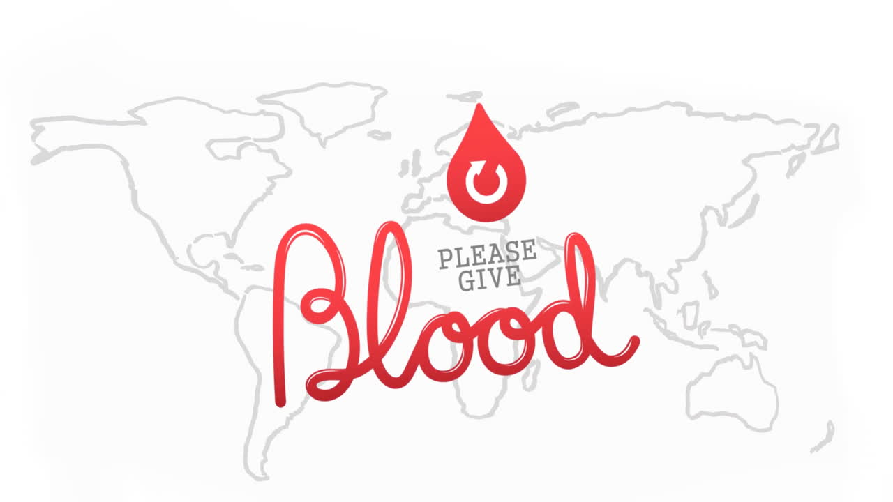 백색 배경의 세계 지도를 통해 피를 기부하십시오.