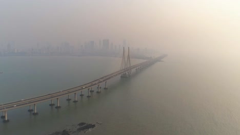 a drone shot at bandra worli sea link seen from an aerial view in slow motion