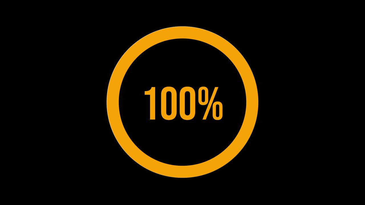Circular percentage bars increment from 16% to 100% with smooth transitions on a black background, highlighting progress visually