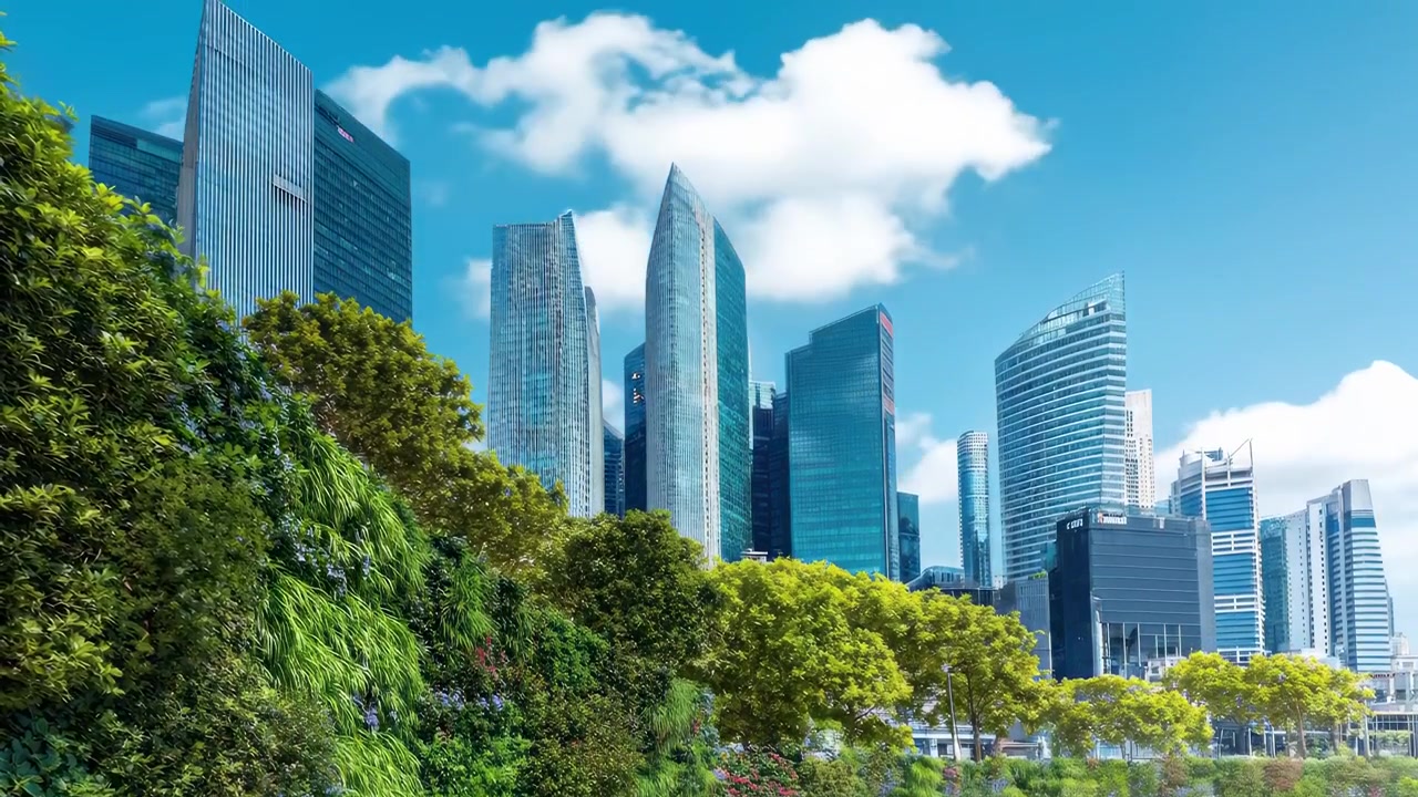 Arranha-céus Modernos Elevando-se Acima da Vegetação Exuberante em Singapura