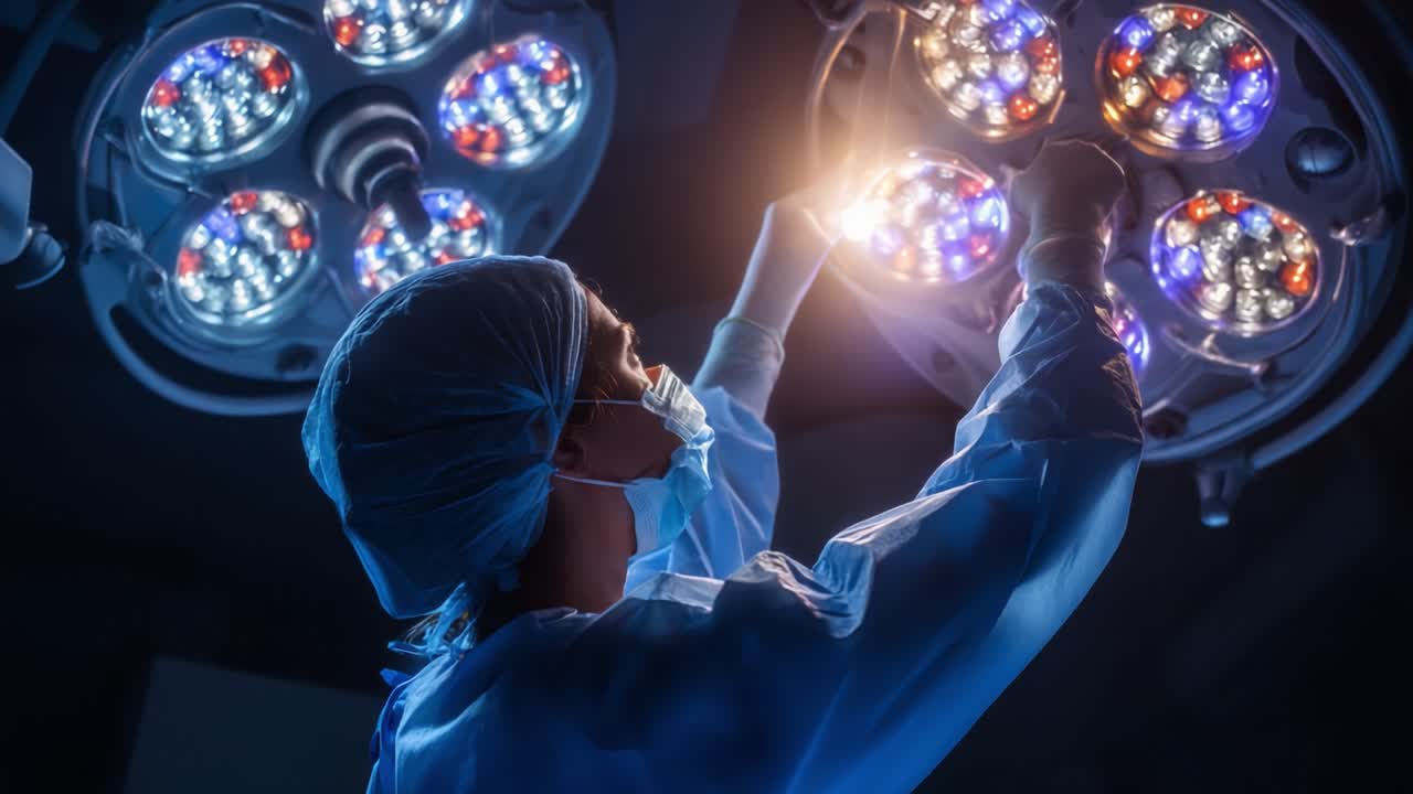 A Medical Professional Adjusts Surgical Lighting in an Operating Room to Ensure Optimal Visibility Before a Critical Procedure Begins