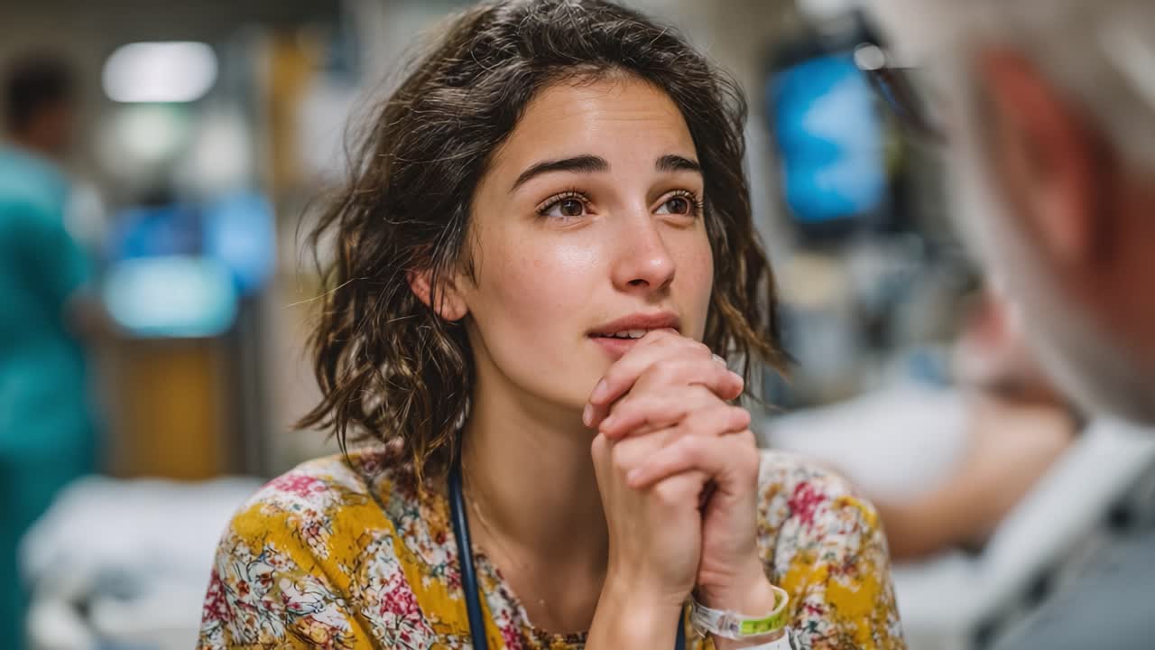 A Young Woman Engages in an Emotional Moment, Seeking Comfort and Support in a Medical Environment Amidst Concerns for a Loved One's Wellbeing