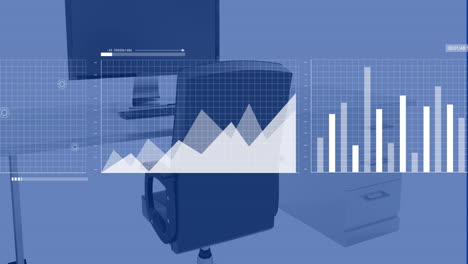 Animation-of-financial-data-processing-over-office-with-computer-on-desk