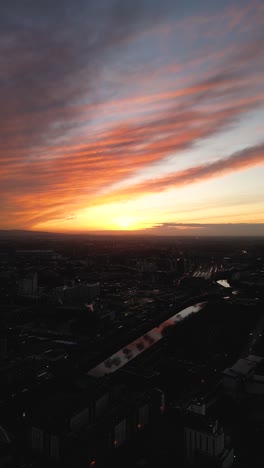 stunning sunset colours in dublin - ireland - 4k vertical cinematic drone footage 02