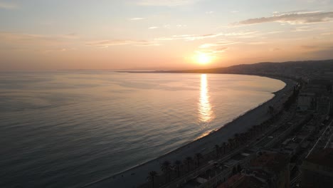 aerial sunset in south of france in mediterranean sea
