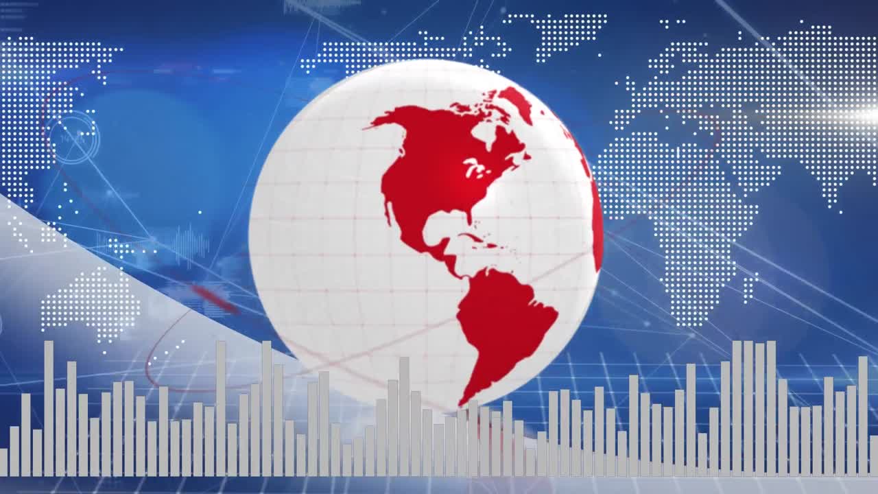 지구와 세계 지도에 대한 데이터 처리의 애니메이션