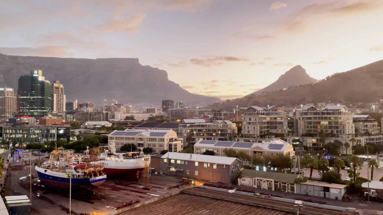 Cape Town Cityscape during Sunset with Skyscrapers and Table Mountain