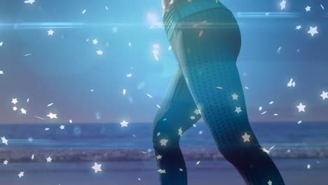 jogging by ocean, person with starry animation overlay in scenic view