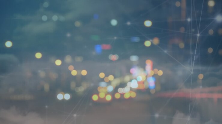 Animazione di rete di connessioni su paesaggio urbano