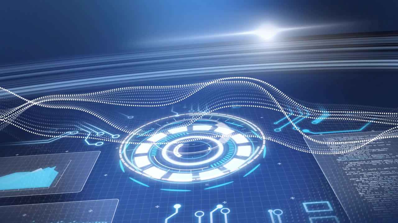 데이터 시각화 및 회로 패턴 애니메이션과 함께 미래의 디지털 인터페이스