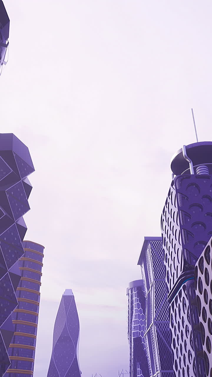 Futuristic skyline with unique architecture in an urban setting