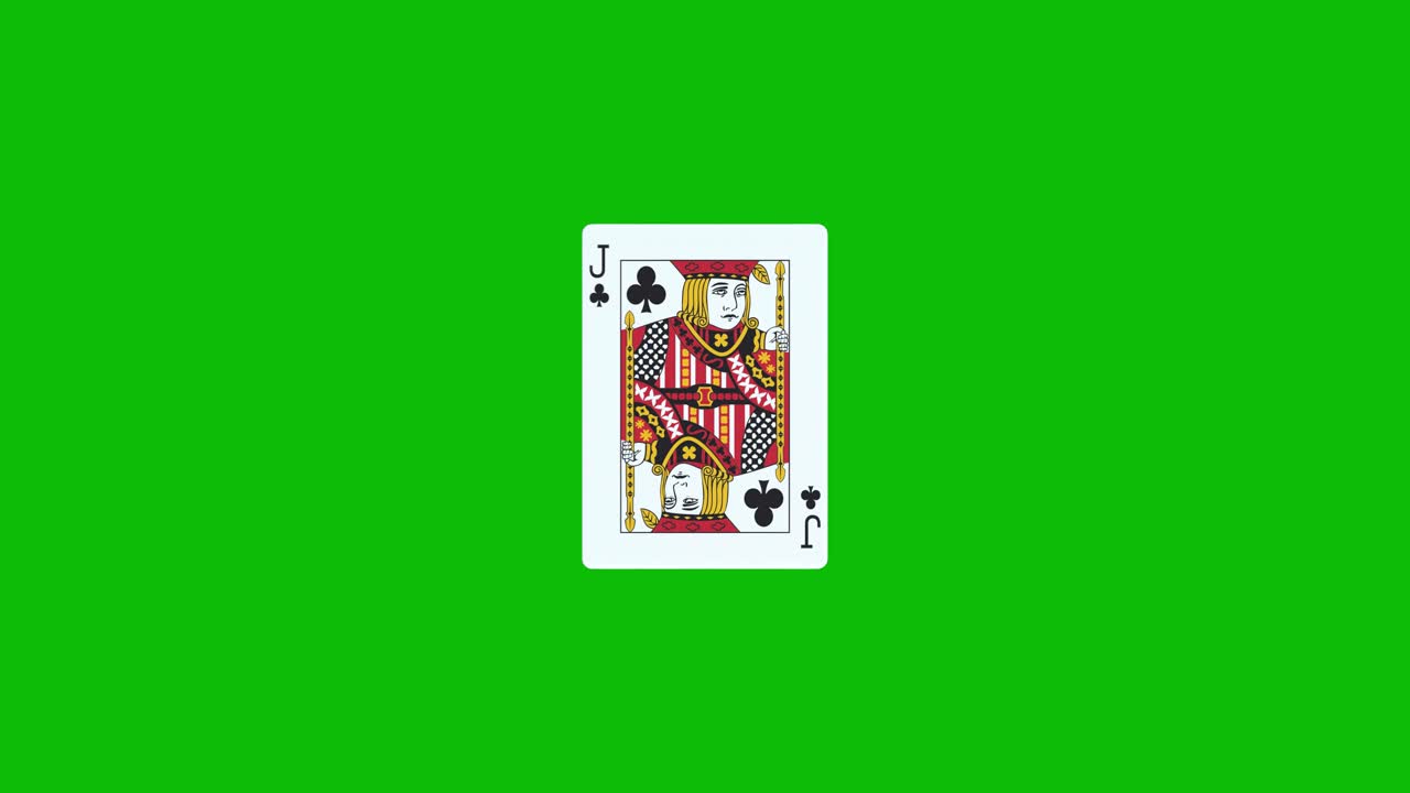 Una carta da poker, il fante di fiori, ruota e si rivela su uno schermo verde, animazione 3D. Puoi modificare la tempistica della clip per controllare l'effetto di rivelazione
