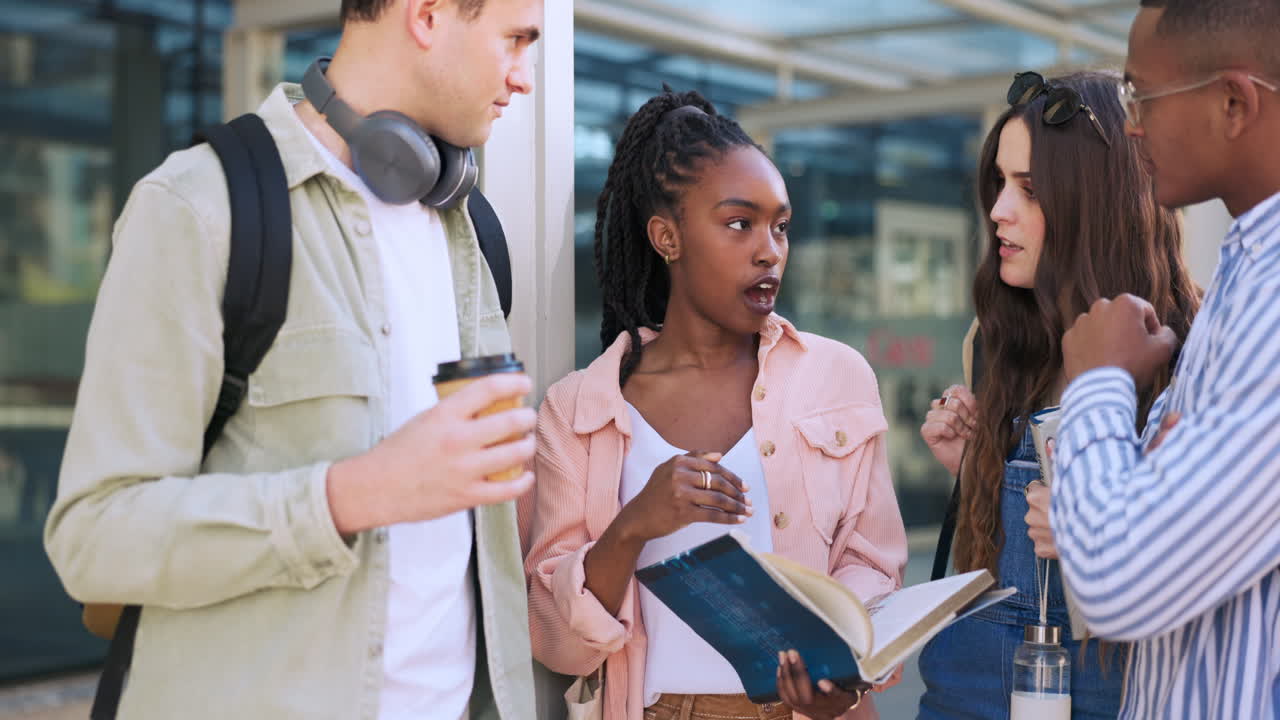 Group of students outside campus with discussion