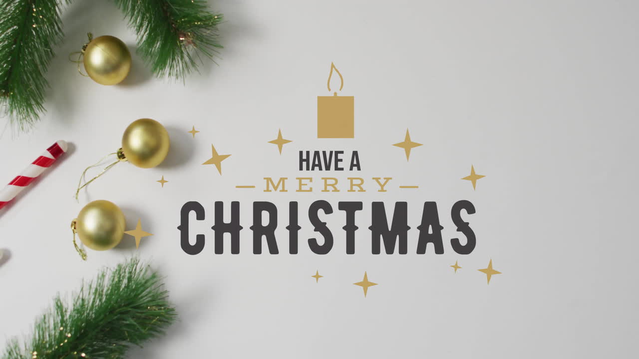 Golden ornaments and candle animation with Have Merry Christmas text