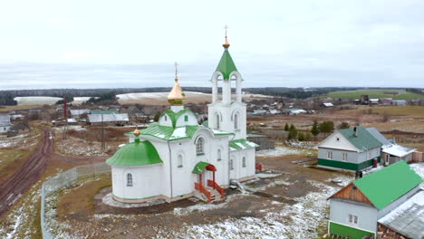 winter aerial view of a russian orthodox church