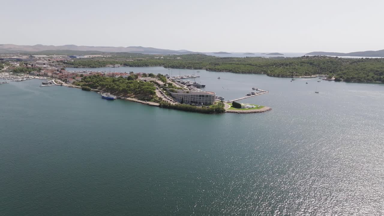D-Resort building on coastline of Croatia, aerial view