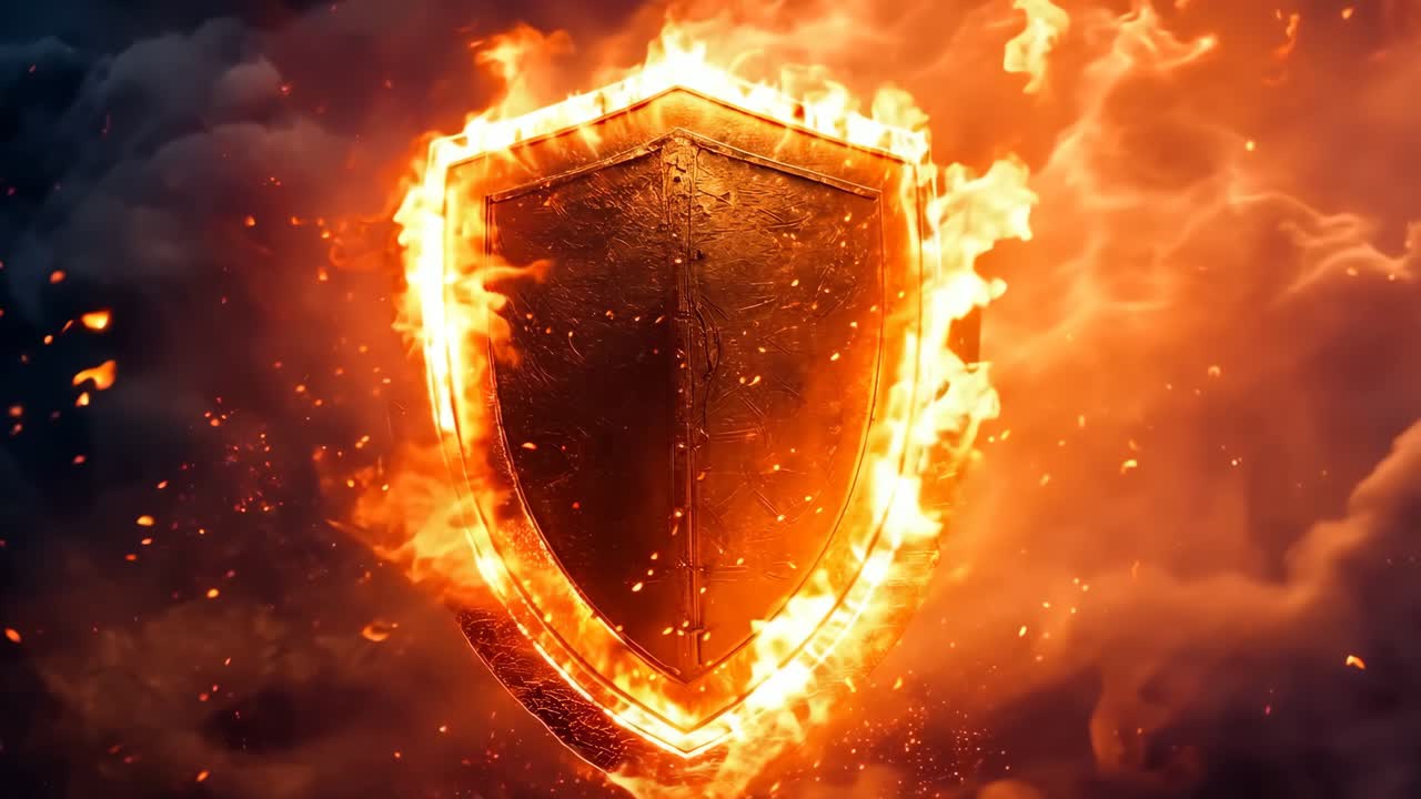 un escudo de fuego en el cielo con nubes en el fondo