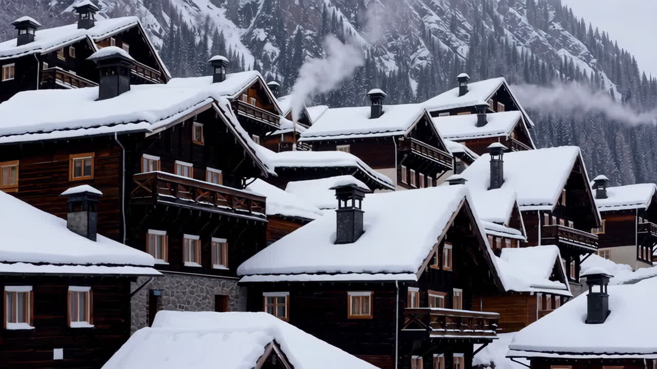 Snowy Mountain Village in the Alps