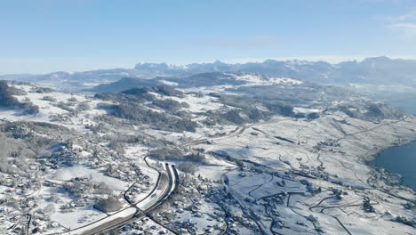 Lavaux-Vineyard-Snowy-Landscape-With-A-View-Of-Swiss-Alps-In-The-Background-During-Winter-In-Switzerland