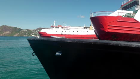 ferry boats docking in tropical port