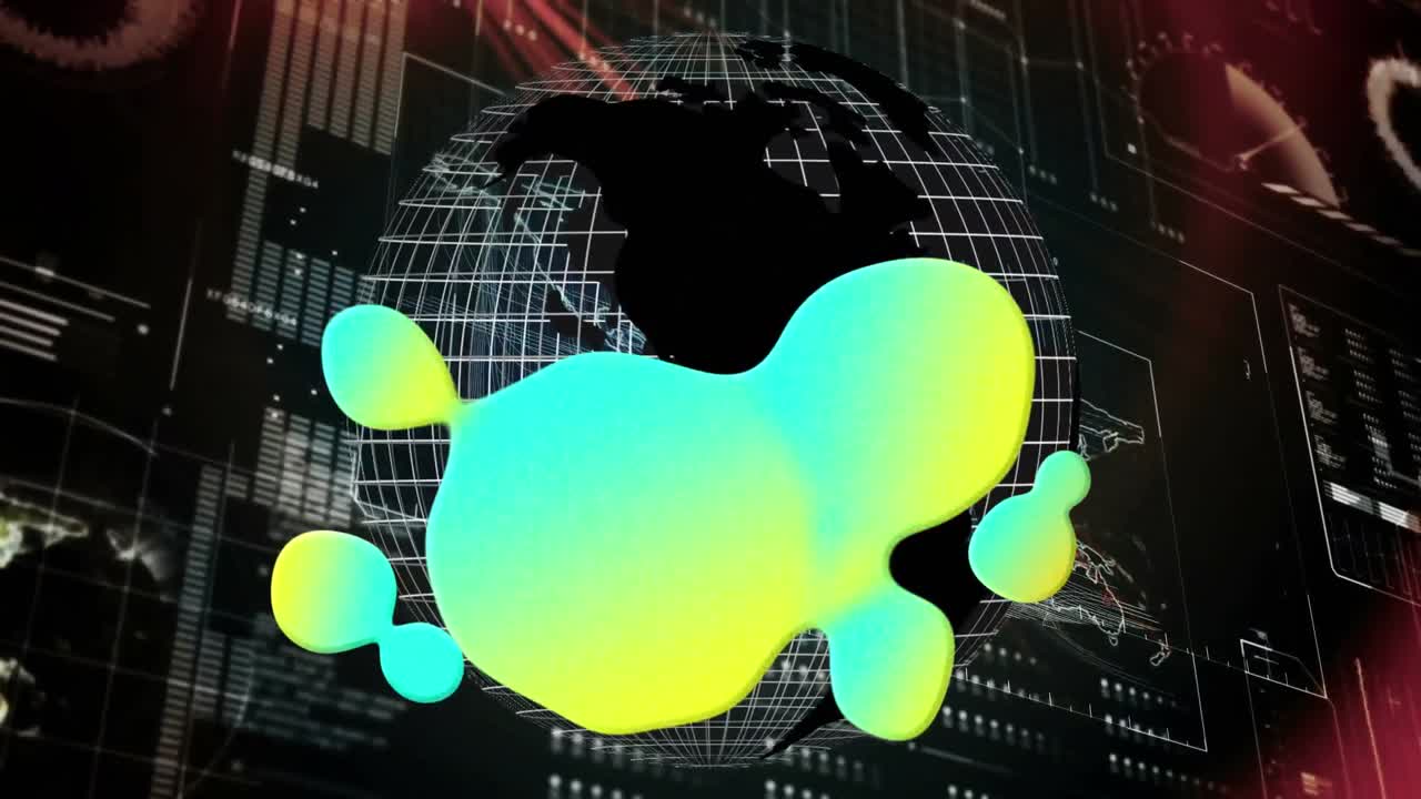 animación de una mancha brillante sobre el globo y procesamiento de datos en la pantalla