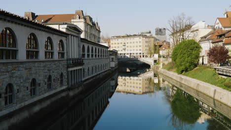 ljubljana river and bridge reflection