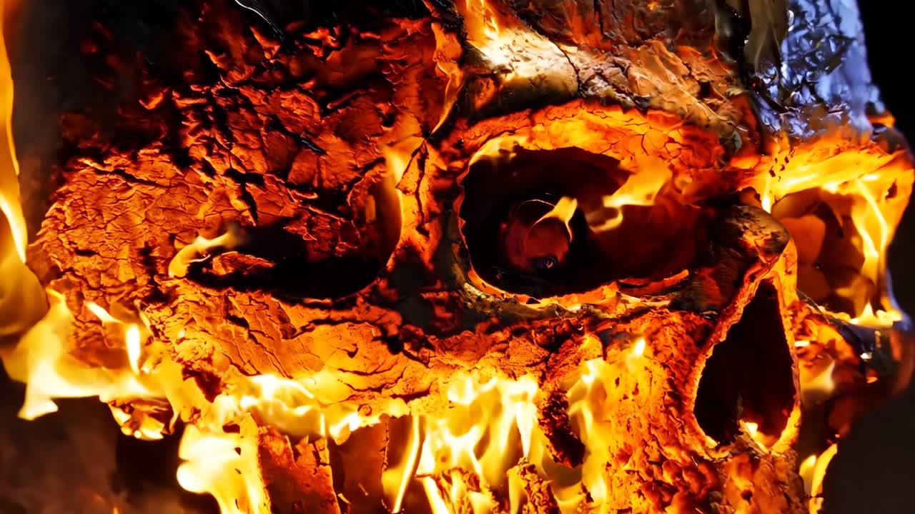 un cráneo con llamas saliendo de su boca