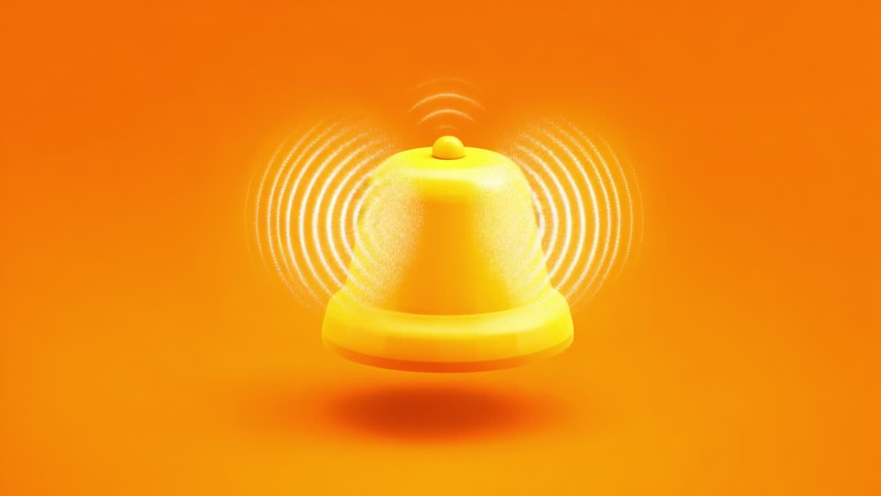 A Vibrant Yellow Bell Resonating with Sound Waves Against an Energetic Orange Background, Illustrating an Eye-Catching and Engaging Graphic Design Concept for Attention Grabbing