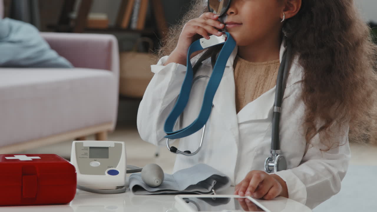 Cute 8-Year-Old Girl Playing Doctor and Posing