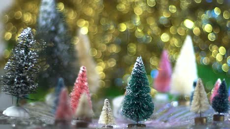 Schneeglitzer-In-Zeitlupe-Fällt-Auf-Einen-Skurrilen-Flaschenbürstenbaumwald-Mit-Goldenem-Bokeh-Hintergrund