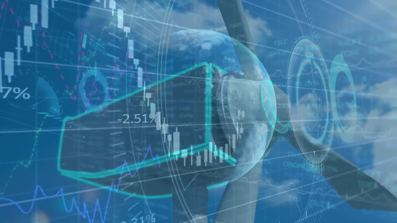 풍력 터빈을 통해 금융 데이터 처리의 애니메이션